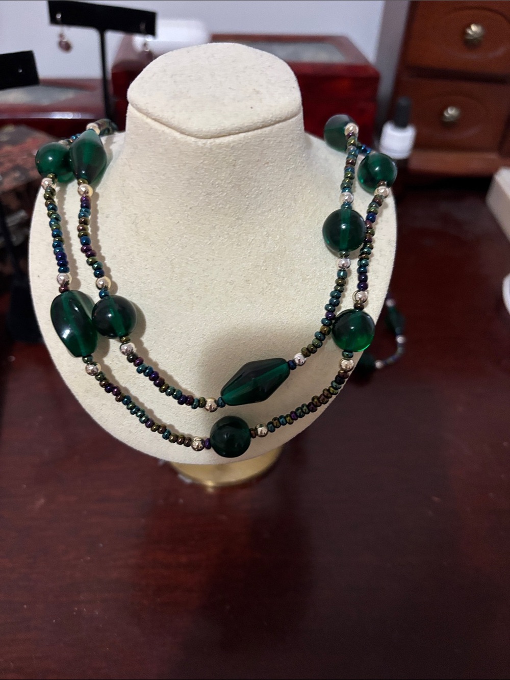 Classic Green Beaded Multi-Strand Necklace 2 at 30 inches each